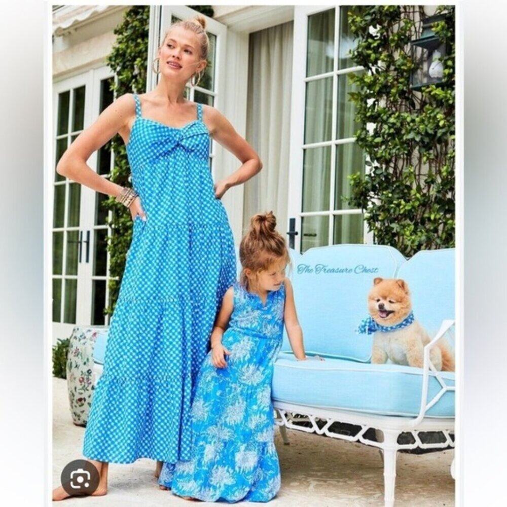 Lilly Pulitzer Shylee Cotton Maxi Dress Blue Gingham size 2
